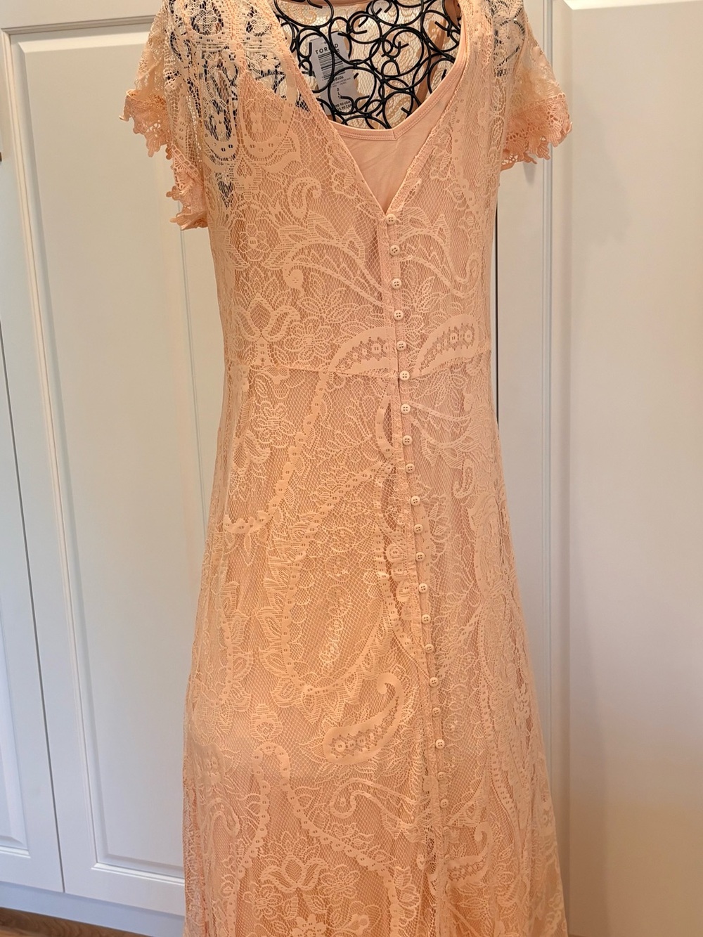 Torrid Scalloped Lace V-Neck Maxi Dress in Blush